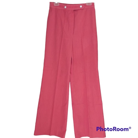 Vintage 1970s Disco Retro Salmon Pink Polyester Bell Bottom Pants - Picture 1 of 9